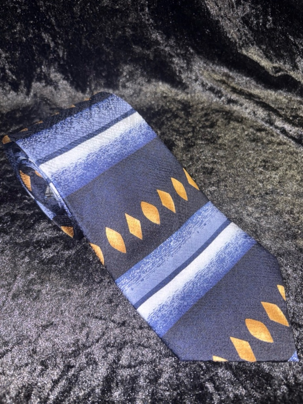 Keith Daniels Diamond Banded Silk Necktie OS Blue/Gold Vintage Corporate EUC